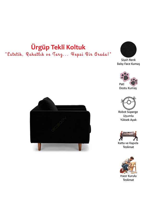 Ürgüp Siyah Tekli Koltuk Berjer Lobby Koltuğu Terapi Bekleme Koltuğu - 5