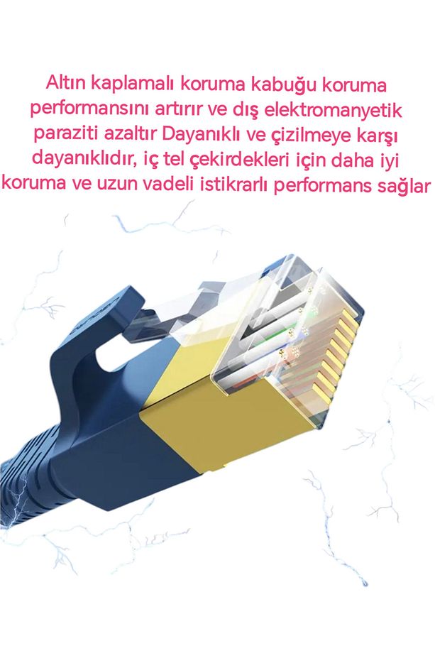 15-Metre Cat 8 Ethernet Kablosu 40 Gpbs+5G+2000 Mhz.RJ45 CE Lisanslı Hasır Örgülü Sağlam Kablo - 6