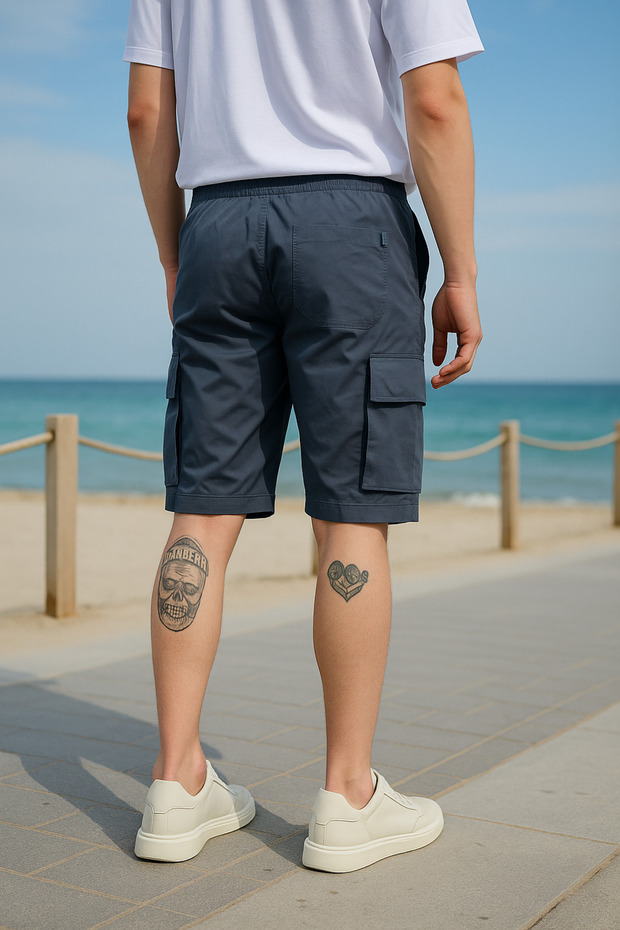 Anthracite Color Parachute Fabric Men's Shorts with Cargo Pockets - 4