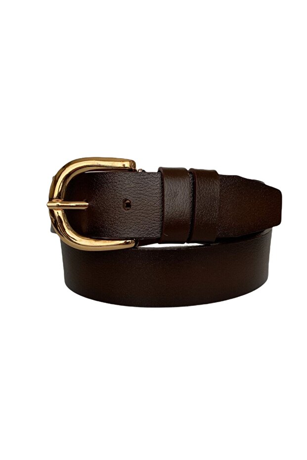100% Genuine Leather, Women's Dark Brown Jeans with Gold Buckle, Sports Belt 4 Cm=an-byn-26