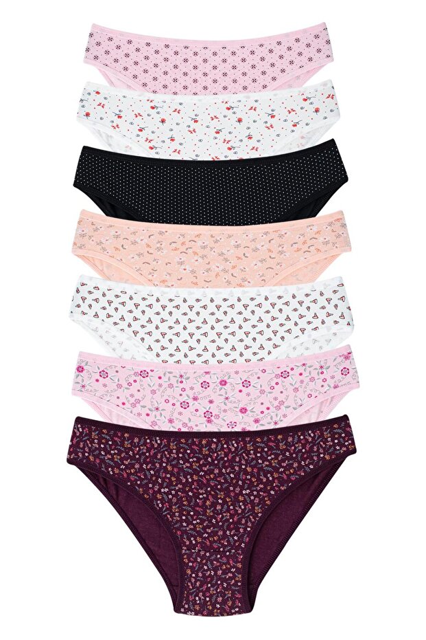 Women's Patterned Mixed Color Panties Slip 7 Pack Cotton Lycra