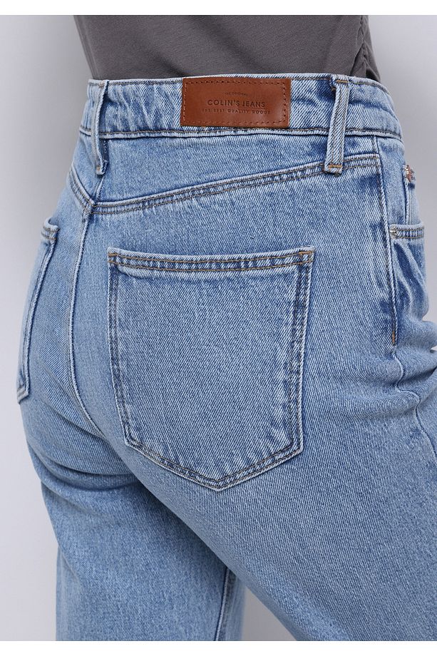Regular Fit Yüksel Bel Geniş Paça Kadın İndigo Jean Pantolon - 6