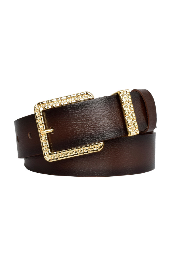 100% Genuine Leather, Gold Set Buckle 4 Cm Dark Brown Women's Belt; Jeans, Sports Belt = 62.gold.set