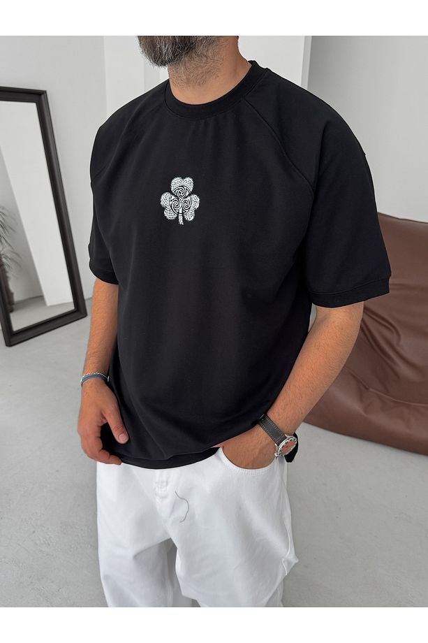 Siyah Unlucky Number Baskılı Oversize T-Shirt RES-5183 - 4