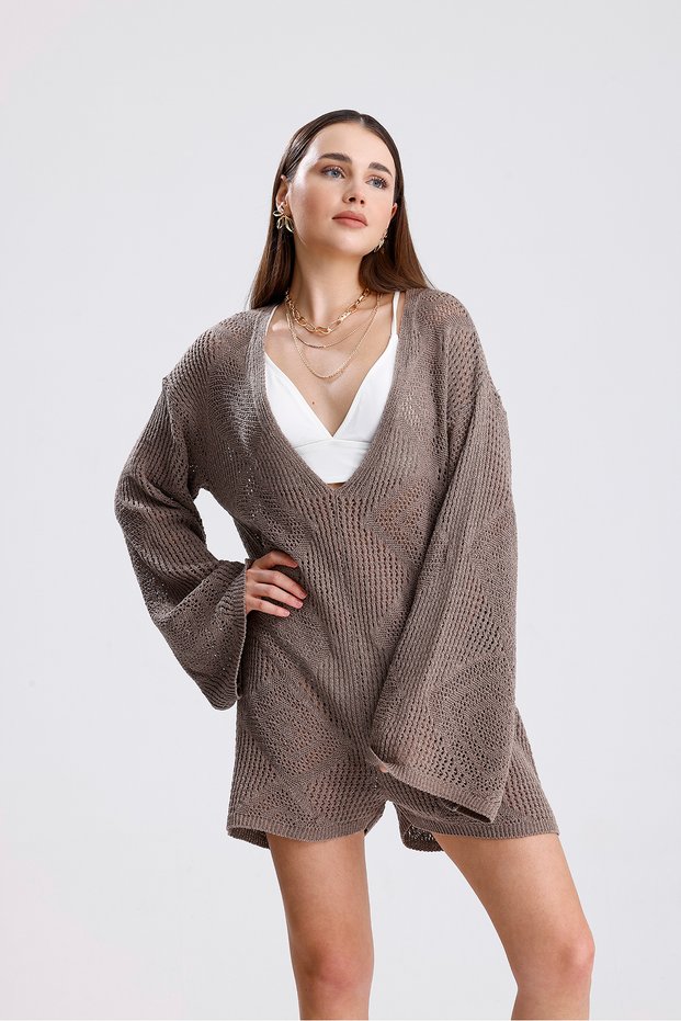 Women's Knitwear Knitted Jumpsuit Openwork Diamond Pattern Detailed Beach Dress