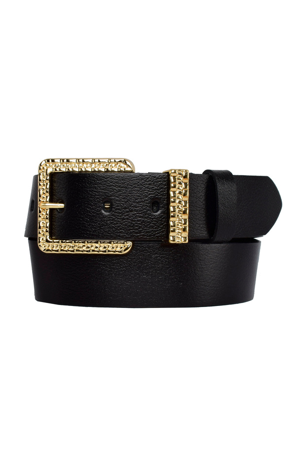 100% Genuine Leather, 4 cm Black Women's Belt with Gold Set Buckle; Jeans, Sports Belt=An-Byn-62.Gold.Takım
