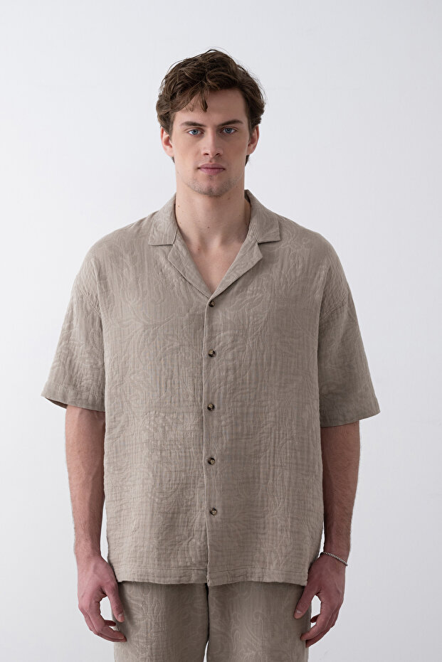 Embossed Stone Pattern Men's Oversize Shirt - 1