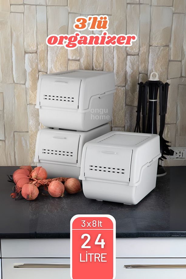 3'lü Set Organizer Erzak Kutusu Saklama Kutusu Soğanlık Sebzelik Sepet Oyuncak Kutusu - 1