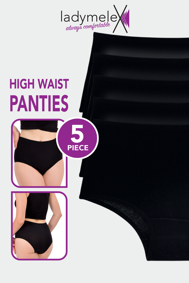 Women's Panties, Black High Waist Briefs, Soft and Light Cotton Briefs, Black