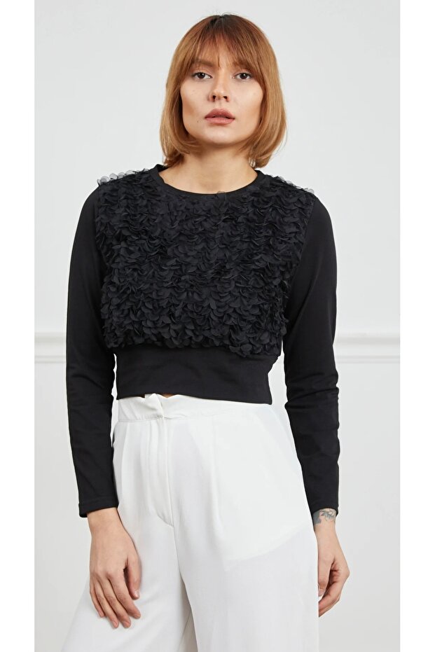 Tül Detaylı Bluz - 1