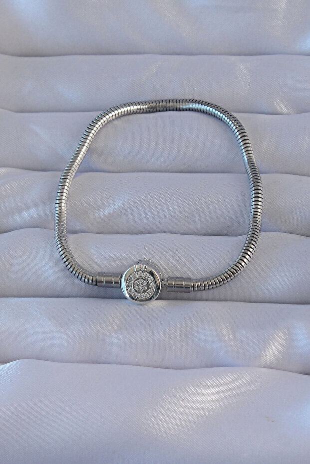 Brass Silver Color Zircon Stone Charm Bracelet