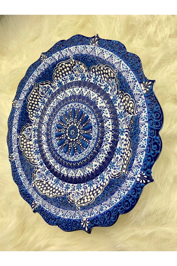 El Yapımı Kabartmalı Çini Duvar Tabağı - 3