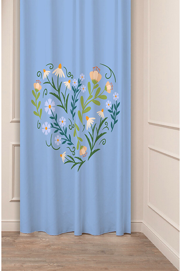 Daisy Heart Love Flower Patterned Bohemian Model Special Design Digital Printed (Single Wing) Modern Background Curtain