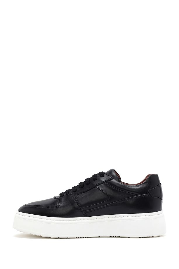 Erkek Siyah Bağcıklı Kalın Tabanlı Deri Sneaker 25SFD724218 - 2