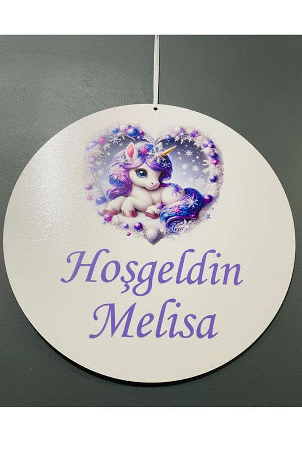 Özel Konsept Unicorn Tasarım Isimli Bebek Çocuk Kapı Süsü Isme Özel Kapı Süsü - 5