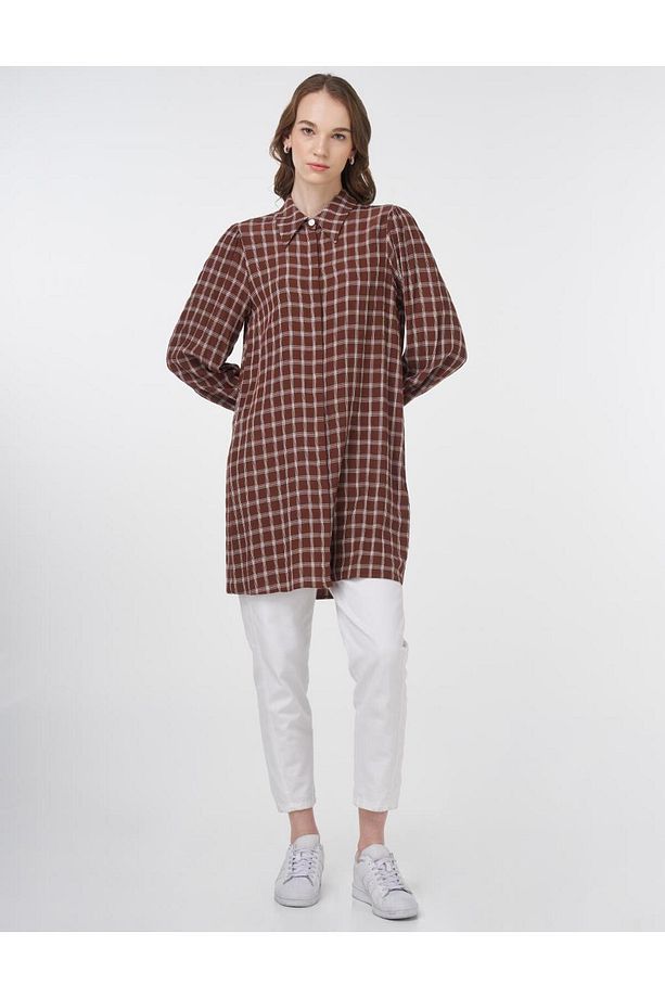 Ekoseli Basic Tunik Kahve - 2