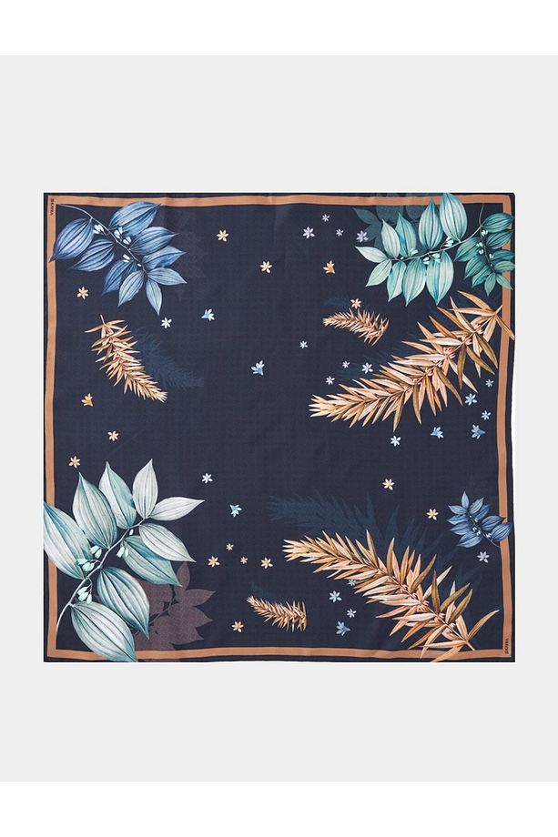 Monogram Desen Twill İpek Eşarp Lacivert - 1