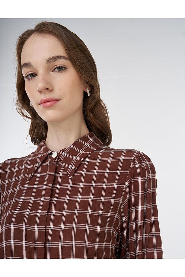 Ekoseli Basic Tunik Kahve - 7