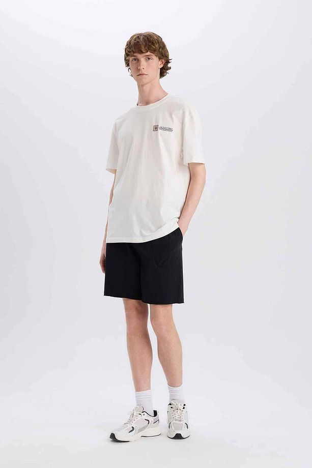 %100 Pamuk Slim Fit Dar Kesim Dar Paça Cepli Basic Düz Şort B8673AX25SM - 2