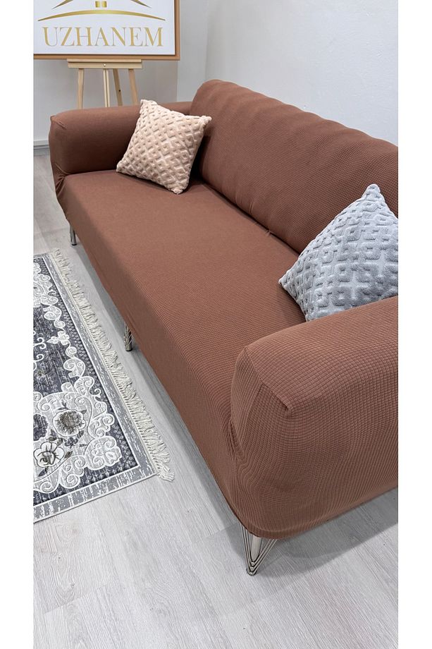 LİKRALİ KOLTUK ÖRTÜSÜ 3+3+1+1 . KOLTUK KILIFI Lastikli Esnek Yikanabilir Kare Desen - 3