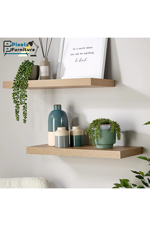 Set of 2 Pixel Furniture Floating Wall Shelves, Shelves with Invisible Brackets, 60cm - 2