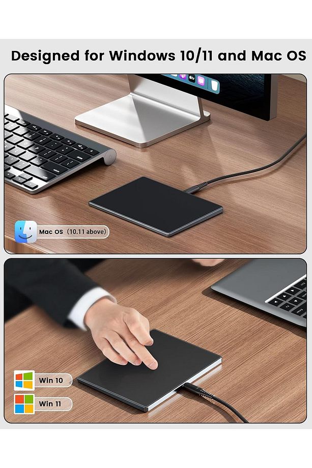 Windows ve Apple Uyumlu Trackpad Siyah Multi-Touchpad Yüzey Mouse - 2
