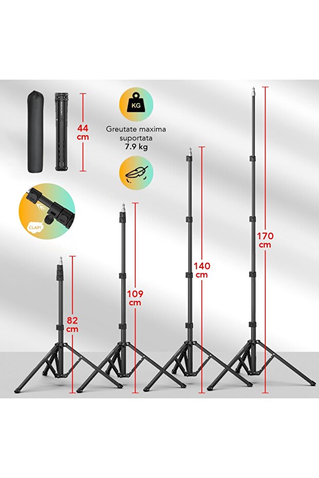 Trepied, Stativ pentru cameră/video, Smartphone, Pentru vlogging, Streaming live, D6734, Negru - 6