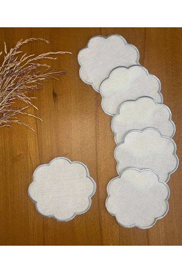 Set of 6 Linen Fabric Embroidered Single-Wrap Coffee Side Cocktail Napkins & Coasters Suitable for Embroidery.
