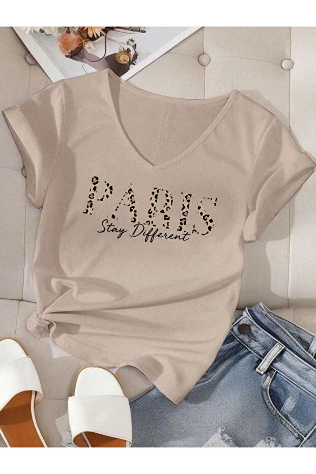 V-Neck Mix Printed Women's T-Shirt