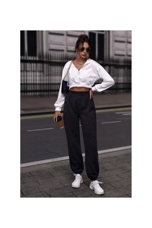 Basic Yeni Siyah Beli Lastikli Düz Jogger Yazlık Eşofman Altı - 1