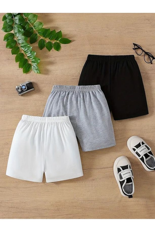 Kız\Erkek Çocuk 3`Lü Paket Minimal Kurdele Baskılı Şort - 2