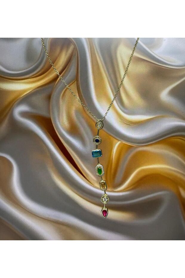 Steel Seven Elements Y Necklace Women's Necklace with Colorful Stones