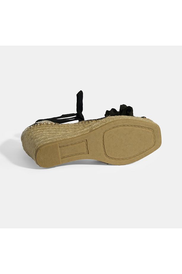 Limited Edition Siyah Kadın Çiçek Aksesuarlı Jüt Bağcıklı Dolgu Topuklu Süet Espadril - 4