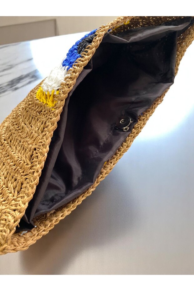 حقيبة شاطئ من القش الجوت مع نمط العين - 2