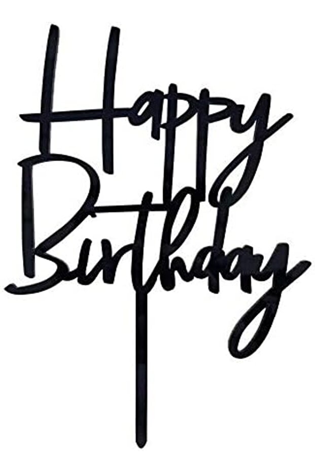 Happy Birthday Cake Topper, 1 Count Black Acrylic Glitter Wordart Decoration for Party Cakes