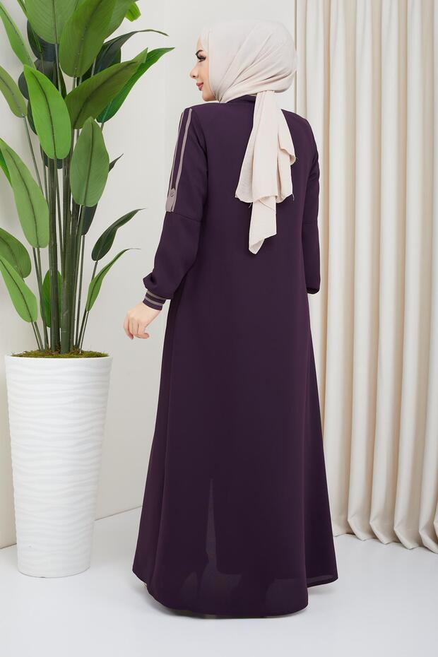 Biye Detaylı Mürdüm Ferace - 5