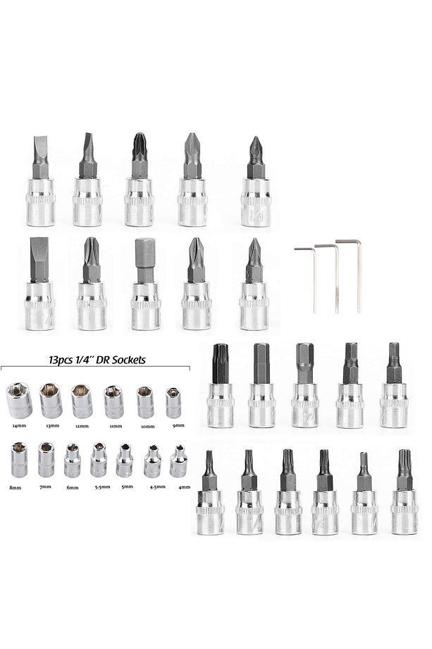 Lokma Anahtar Takımı 53 Parça Uzatma Kolu Mafsallı 1/4 Yıldız Hex Tork Düz Set Bits Uç Allen - 4