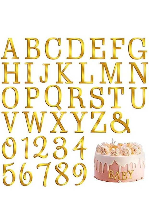 37 Pieces Gold Acrylic Cake Topper Letters and Numbers Set for Birthday Wedding Cake Decoration