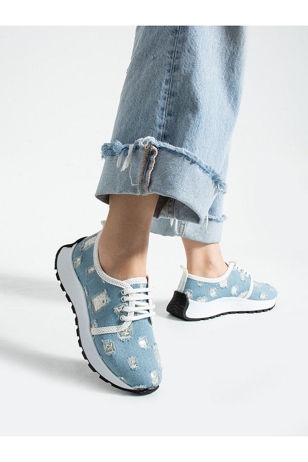 SPARK Mavi Kot Işıltılı Kadın Sneakers - 5