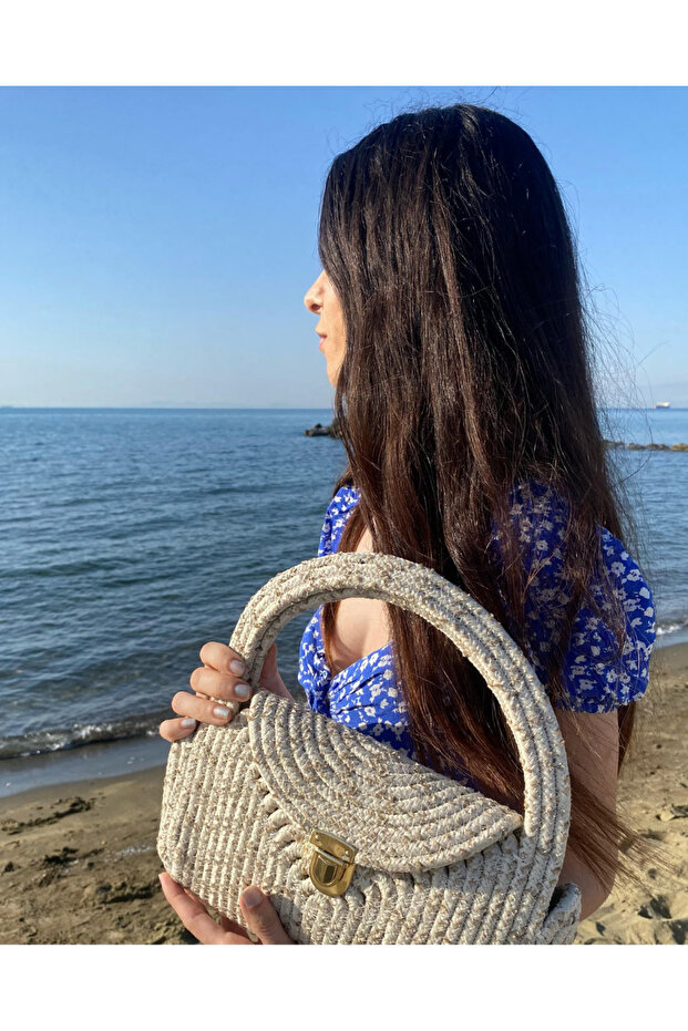 Jute Moderin Design Hand Bag for Women Lock Buckle Clutch Bag Bomeh Accessory