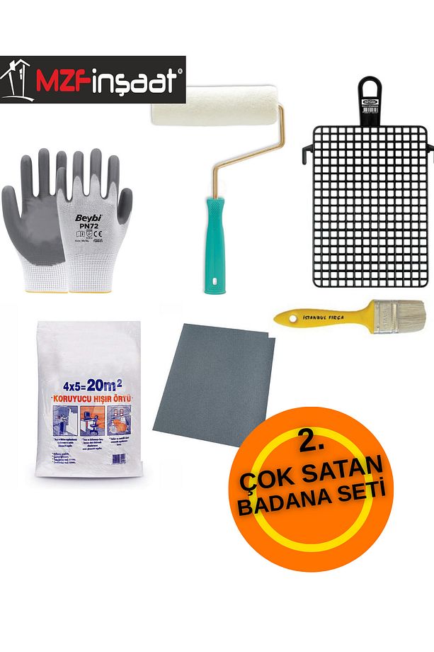 5 Parça Badana Seti - 1 Rulo Fırça + 1 Kestirme Fırça + 1 Çift Eldiven + Yer Zemin Örtüsü + 1 ELEK - 1