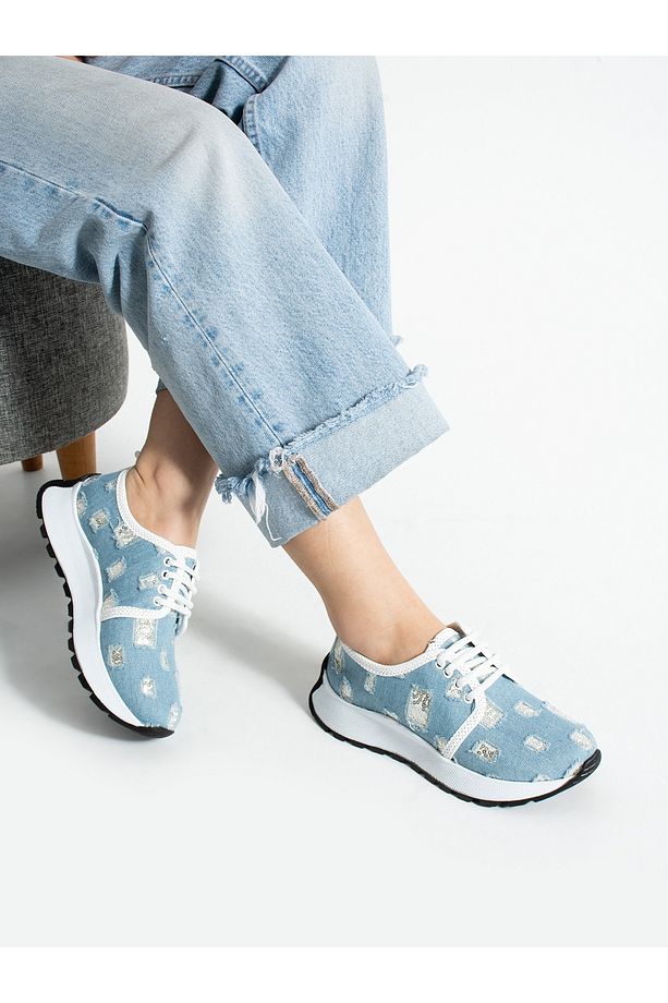 SPARK Mavi Kot Işıltılı Kadın Sneakers - 4