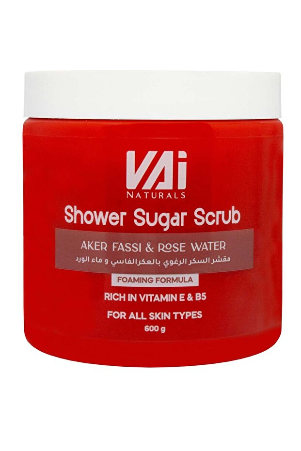 Shower Sugar Scrub with Aker Fassi & Rose Water – Foaming Exfoliating Body Scrub, Ric