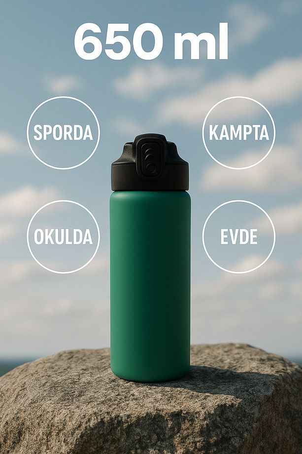 650 ml Çelik Su Matarası Otomatik Pipetli Kapaklı, Bpa Içermez, Okul, Spor Ve Kamp Kullanımı - 1