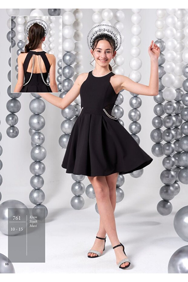 Girl's Crepe Fabric Black Color Short Evening Dress