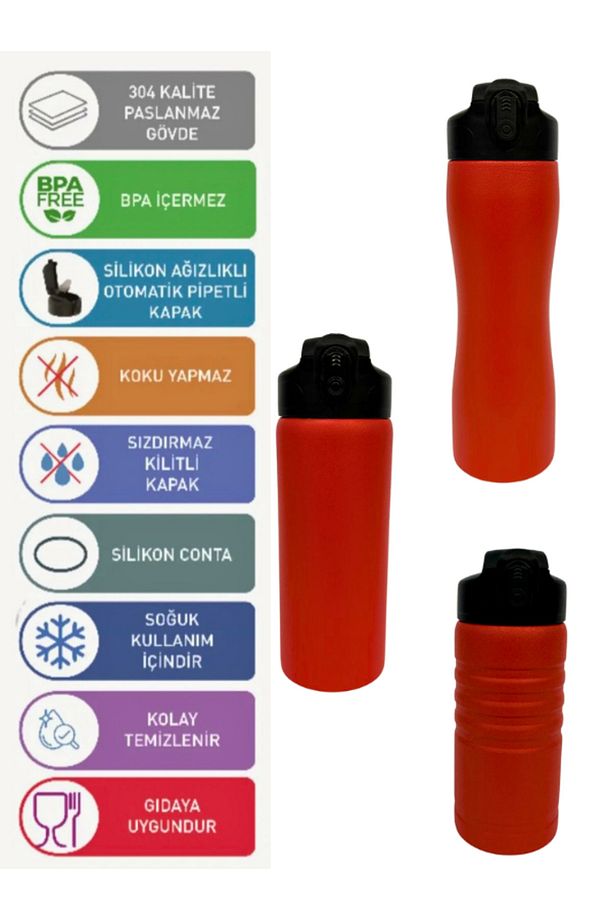 650 ml Çelik Su Matarası Otomatik Pipetli Kapaklı, Bpa Içermez, Okul, Spor Ve Kamp Kullanımı - 5