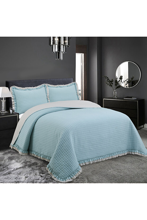 Square Washed Frilly Double Neft Bedspread Set - 1