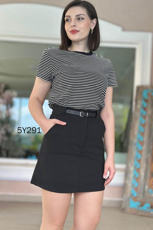 Kemerli Scuba Krep Şort Etek 5y291 - 7