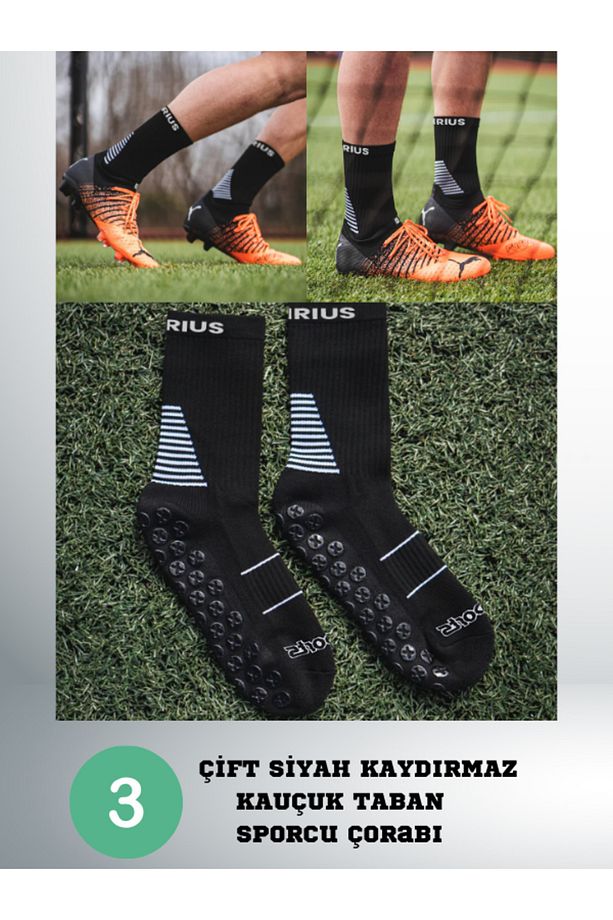 3 Çift Futbol Pro Double Layer Kauçuk Kaydırmaz Taban Dikişsiz Maç Sporcu Tozluk Halı Saha Çorap Set - 6