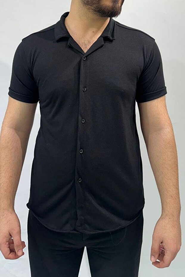 Siyah Basic Erkek Gömlek - 1